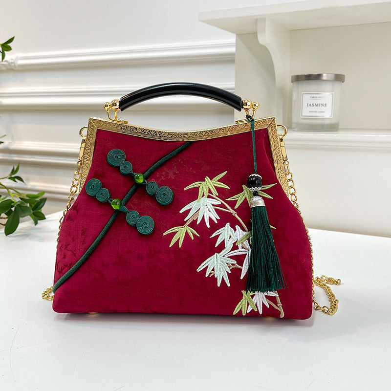 Lucky Bamboo Embroidery Handbags Women